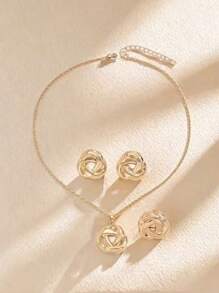 Hegaze 1 Set Fashionable & Elegant Metal Exaggerated Smooth Twist Necklace, Ring, Earrings Jewelry Set For Women