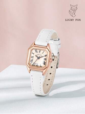 LUCKYFOX 1 件盒装石英表，轻巧奢华简约方形表盘，优雅适合少女和女学生，适合日常生活