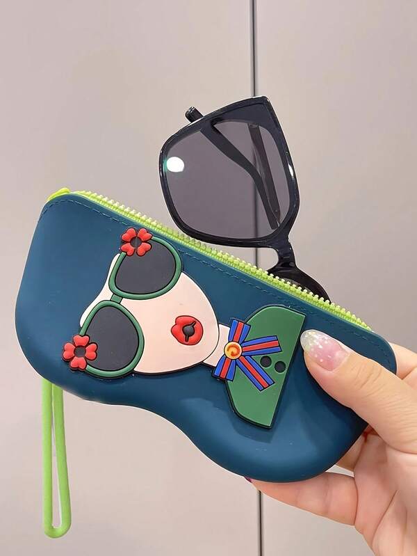 حقيبة نظارات شمسية شكل فتاة ، 1 علبة نظارات من السيليكون مع سلسلة، مناسبة للسفر والاستخدام المحمول، مقاومة للماء والصدمات، مصممة لحماية النظارات والنظارات العادية من الأتربة