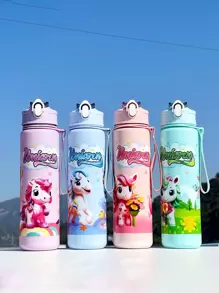 1pc800ml可爱卡通图案水瓶大容量弹跳杯儿童便捷家用塑料杯带吸管