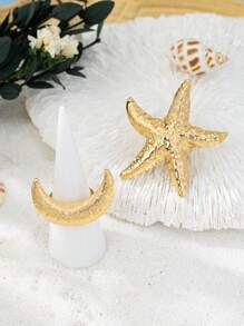 1 pieza Anillo de moda con forma de luna creciente dorada exagerada, apto para fiestas, festivales, celebraciones, Eid Al-Fitr