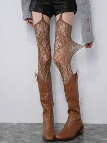 Vintage American Lace Garter Pantyhose, Sexy Sheer Lace Hollow Out Jacquard Thigh High Stockings
