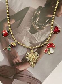 1件 Y2K 时尚优雅奢华不对称心形蘑菇串珠吊坠项链,红色,适合送给姐妹、情侣,适合情人节、日常佩戴、派对、婚礼、节日(由于产品材质特殊,红色珠子与图片可能存在轻微色差。) - 項鍊 - 查看 11