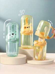 1PC Portable Toothbrush Cup (With Bracket And Mouthwash Cup), Travel Toothbrush Storage Set, Transparent Bathroom Cup, Portable Mouthwash Cup, Household Plastic Toothbrush Cup, Bathroom Accessories, Wash Cup, Toothbrush Cup Home Bathroom Decor Fall Decor Back To School
