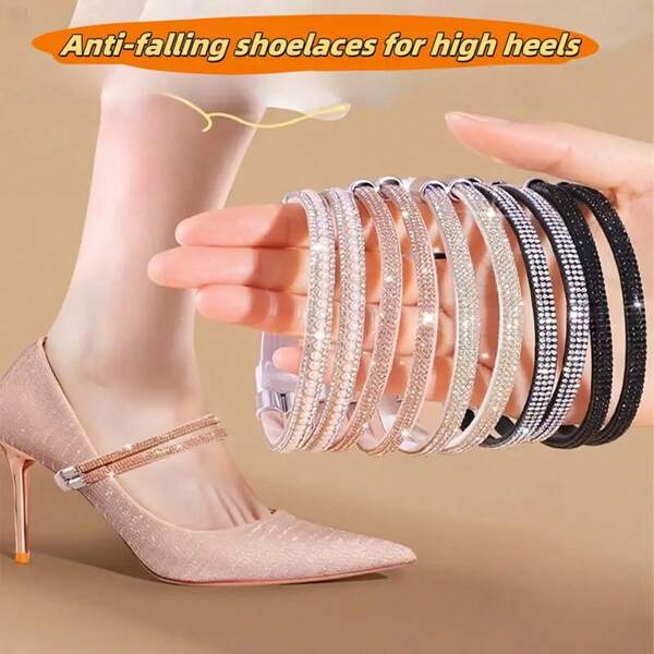 2 Pairs Rhinestone Decorative Elastic No-Tie Shoelaces, Non-Slip, Multi-Color