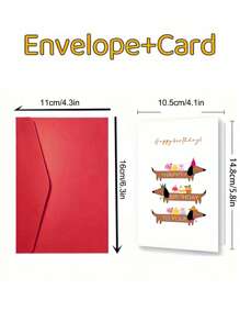 1pc Hilarious Dachshund Birthday Card With Envelope - Playful Sausage Dog Design, Perfect For Anyone, Unique Animal-Themed Greeting Card - Multicolor - View 5