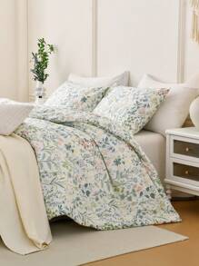 3 件套棉质柔软透气白色底色花卉印花羽绒被套套装（1 个羽绒被套 + 2 个枕套，无填充物），适合所有季节，适用于卧室、房间装饰、家居装饰