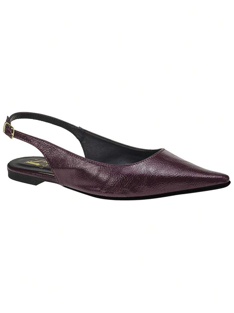 Loris Shoes Oficial Fashion 4130 Slingback Pointed Toe Pumps With Buckle Textured Patent Leather Comfortable - Redwood - View 1