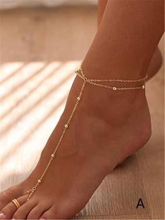 1pc Elegant Pearl Toe Anklet Dainty Foot & Body Chain Jewelry For Women, Beach Vacation Accessory