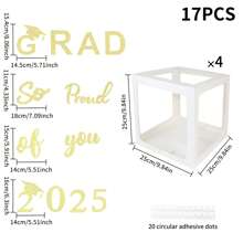 Decoraciones de globos y cajas para graduación 2025, 4 piezas de cajas de globos negras para fiesta de graduación con letras "GARD", "Clase de 2025", "DE LA CLASE", pequeños gorros, decoraciones para felicitaciones a los graduados de 2025 - Multicolor - Ver 15