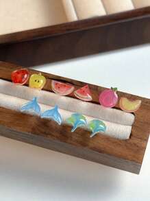 5 paires de boucles d'oreilles à tige mignonnes et délicates en résine avec design de fruits et de queues de poisson, parfaites pour les vacances, les voyages et le port quotidien