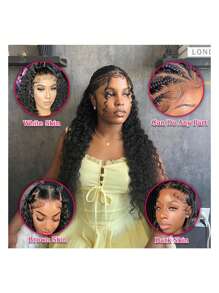 34Inch Discount Water Wave Curls 13X4 Front Lace Wigs Human Hair Natural Color Black 150% Density Glueless Transparent Lace Pre-Cut Pre-Plucked Natural Hairline Around Baby Hair Adaptable To All Ethnicities Human Hair Wig Glueless Human Hair Wig (8-34Inch)