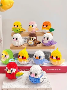 1 pieza Conjunto de bloques de construcción 3D con diseño creativo y DIY de pájaro, loro, gorrión, animal en estilo de dibujos animados, juguete educativo de ensamblaje, mejor regalo para amigos y familia, regalo de cumpleaños