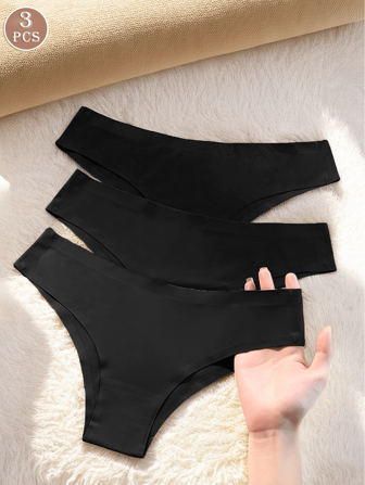 3 件装女士纯色无缝丝质隐形高腰三角裤