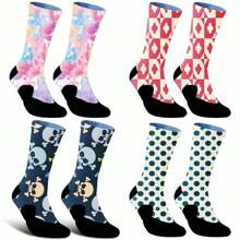 2025 圣诞袜、趣味骷髅袜、水手快乐袜、新奇袜子、礼品袜 1 双、舒适、防滑、吸汗、公路运动骑行袜、无缝骑行、防滑足球袜、万圣节骷髅水果图案 - 彩色 - 查看 2