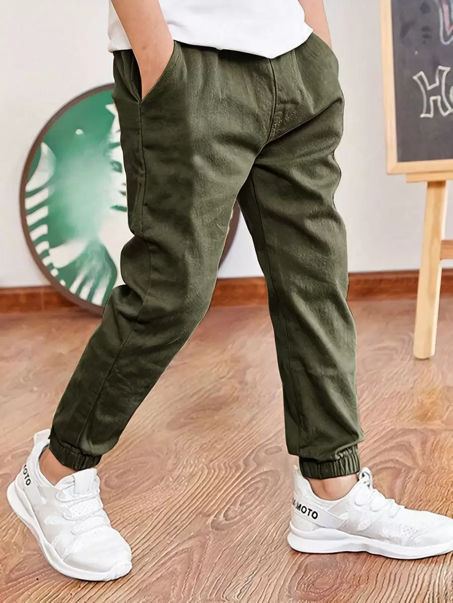 1pc Teen Boys Casual Outdoor Cargo Pants With Pockets, Spring/Autumn - Army Green - View 1