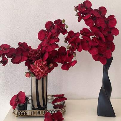 1/2/4/6支装仿真深红色蝴蝶兰，适用于客厅餐桌装饰、婚礼订婚装饰、秋季仿真花、万圣节圣诞节花卉装饰、家居装饰、返校季房间装饰、学习用品、万圣节装饰