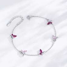 Vòng tay bướm hồng ngọt ngào bằng bạc Sterling 925 dành cho nữ, đính đá Zirconia, phụ kiện mùa hè nhẹ nhàng sang trọng tinh tế - Bạc - Xem 1