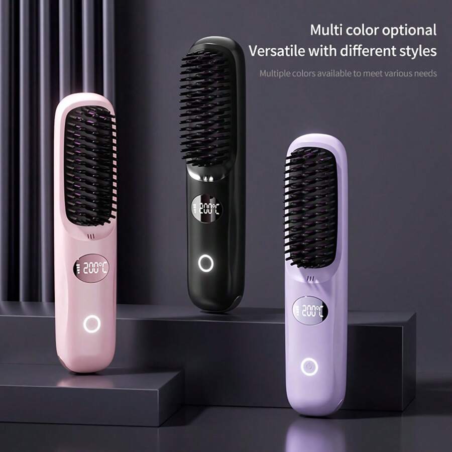 2-In-1 Portable Straightener/Curler, 3 Temperature Settings, Constant Temperature Anti-Scald, LED Display, USB Rechargeable Ionic Comb, 2000mAh Lithium Battery, USB-C Charging, Ideal Travel Companion And Gift For Women