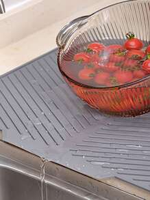 1 Pc Silicone Dish Drying Mat - Foldable, Heat-Resistant, Multi-Purpose Kitchen Draining Pad, Suitable For Dishes And Utensils