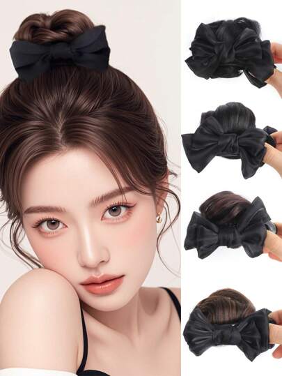 Synthetic Wig With Bow Grip, Flower Bud Fluffy, High Headtop Disc, Synthetic Wig Ring Suitable For Daily Women's Wear And Gatherings