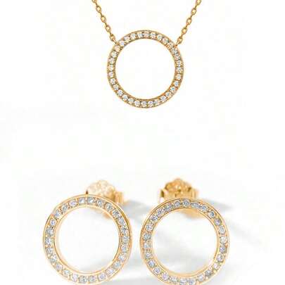 3pcs Lucky Circle Necklace & Earrings Jewelry Set - Fashionable Jewelry Set, Suitable For Daily Wear, Christmas, New Year, Valentine's Day And Other Holiday Gifts