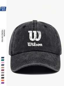 1pc Wilson Stylish Printed Baseball Cap, Vintage Dad Hat, Outdoor Casual Sun Protection, Breathable, Adjustable Size, Multi-Color Option, Tennis Sport Graphic, City Casual Sunhat
