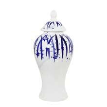 1pc Blue & White Decorative Ceramic Ginger Jar With Lid, Fireplace, Living Room, Study, Dining Table Centerpiece Decor, Modern Home Accent (2 Size Options)