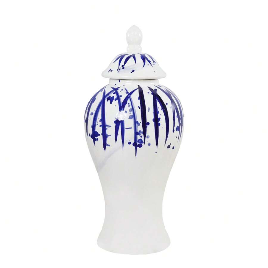 1pc Blue & White Decorative Ceramic Ginger Jar With Lid, Fireplace, Living Room, Study, Dining Table Centerpiece Decor, Modern Home Accent (2 Size Options)