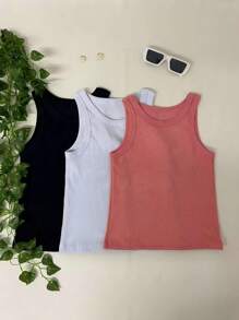 kit 3 blusas regata básica americana verão blogueira estilosa tendencia  dia  a dia - Preto/Branco/Goiaba - Visão 1
