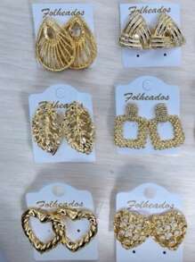 Gold Plated Earrings Kit, Women's Fashion Jewelry, Assorted Models - 套件 6 對 - 查看 9
