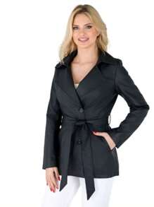 女士 PU 皮夹克 长袖 翻领 拉链 仿皮 风衣 飞行员外套 外套 - 黑色 - 查看 1