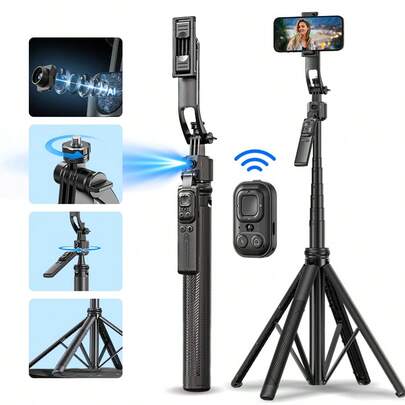 AXNEN Palo de selfie de aleación de aluminio Bluetooth 3 en 1 con trípode de seguimiento facial automático para teléfonos inteligentes, rotación de 360°, con control remoto inalámbrico y soporte para teléfono, compatible con iPhone 16/15/14/13/12 Pro, teléfonos Android, negro