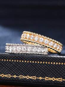 ESBERRY 1枚S925纯银立方氧化锆订婚戒指/结婚戒指，女士承诺戒指/永恒戒指，精致女士珠宝，派对及约会礼物 - 滿鑽幾何戒指 - 查看 5