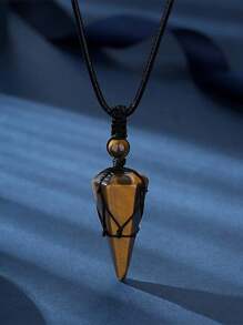 1 件可调节天然石水晶项链吊坠虎眼石玫瑰石英水晶石英黑绳缠绕项链男士青金石 G173 - Necklace - 查看 6