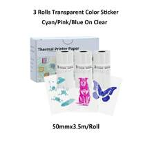 Color Text Transparent Thermal Paper, Rose Red/Lake Green/Nave Blue Text, Sticker Paper 50mm, Compatible With Phomemo M02/M02S/M02 PRO/M04S/M04AS Mini Thermal Printer, Black/Color Text