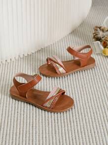 1 Pair Minimalist Style Girls Flat Outdoor Beach Sandals - Brown - View 4