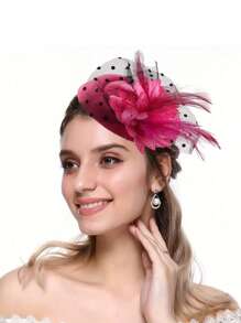 带面纱的药盒帽 女士复古头饰 茶会帽 带花羽毛头带 新娘茶会头饰 - 彩色 - 查看 3