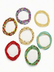 20pcs/Set Random Color Bohemian Style Elastic Beaded Waist Belt/Chain, Women's Summer Bikini Sexy Body Jewelry - Multicolor-random 20PCS - View 4