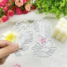 [Spring/Summer] 4pcs Daisy Embossing Metal Cutting Dies For Die Cutting Machines, Leaf Cutting Dies 3D Stamping Stencil For Decorative Embossing, Greeting Cards, Scrapbooking
