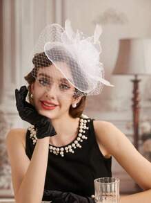 Vintage Single Bride Charming Hat With Retro Veil & Feather Trim - Unique Wedding Headpiece For Derby And Special Occasions, Available In Multiple Colors Halloween - Multicolor - View 11