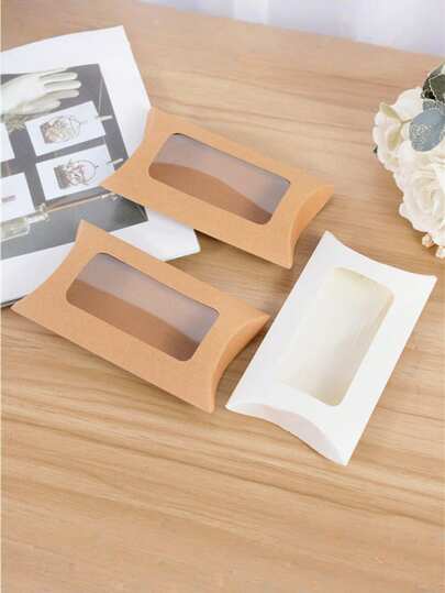 50个，创意枕形窗婚礼糖果盒，精致小巧的礼盒，10.5厘米纯色牛皮纸小物件收纳盒，饼干盒，最便宜的物品，包装盒，婚礼，礼品盒，婚礼用品