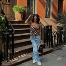 Women's Polka Dot Line Neck Sleeveless Loose Bottom Strapless Top Is Suitable For Travel Party Dance - màu nâu - Xem 5