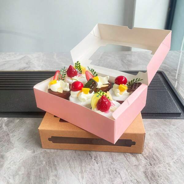 5pcs Mini Cake Boxes With Window, Cookie Pastry Packaging Cartons, Suitable For Cakes, Cookies, Pastries, Pies, Muffins, Chocolates, Strawberries