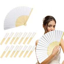 1 pieza/3 piezas/6 piezas/10 piezas Abanico plegable de papel en blanco, abanico de mano de bambú para baile, artesanía, boda, fiesta, unicolor personalizado para decoración del hogar
