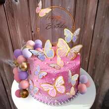 LaVenty Butterfly Cake Decorations With Purple Pink Gold Balls Cake Toppers For Gender Reveal Wedding Birthday Bridal Shower Party Decor
