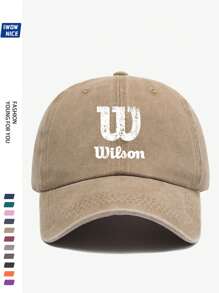 1pc Wilson Stylish Printed Baseball Cap, Vintage Dad Hat, Outdoor Casual Sun Protection, Breathable, Adjustable Size, Multi-Color Option, Tennis Sport Graphic, City Casual Sunhat