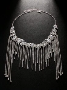 1pc New Luxury Rhinestone Decorated Tassel Women Hair Chain, Sparkling Bridal Party Wedding Hair Accessory