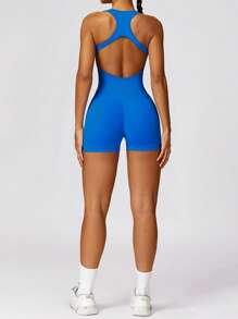 Yefecy 瑜伽基本款纯色罗纹针织无缝运动连体衣，罗纹纯色时尚运动连体裤，高弹力瑜伽紧身衣，女士运动服，春夏塑身紧身衣