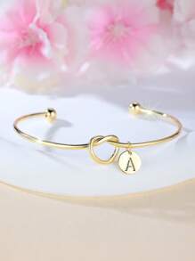 Tsnamer 1 pieza Brazalete con inicial dorada Brazalete con disco de nudo clásico con inicial de la A a la Z Brazalete personalizado de puño para mujer Joyería de uso diario
